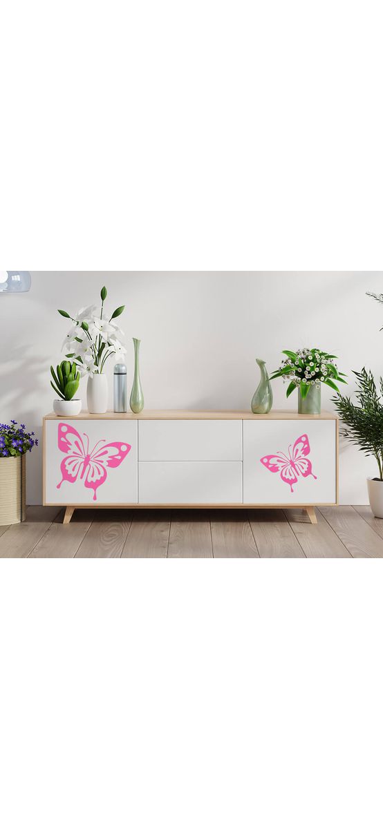 Set 2 stickere Fluturi roz, Folina, decoraţiune cameră fete, racletă de aplicare inclusă