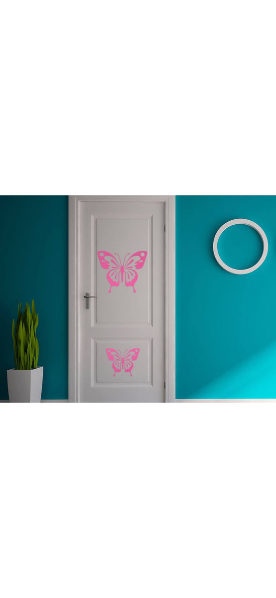 Set 2 stickere Fluturi roz, Folina, decoraţiune cameră fete, racletă de aplicare inclusă