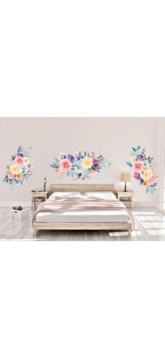 Set 3 stickere cu flori watercolor, Folina, decor colorat pentru mobilă, perete, uși