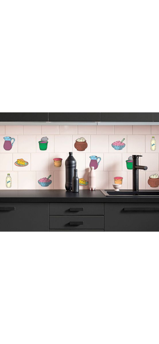 Set 21 stickere faianţă bucătărie, Folina, model vase, multicolor