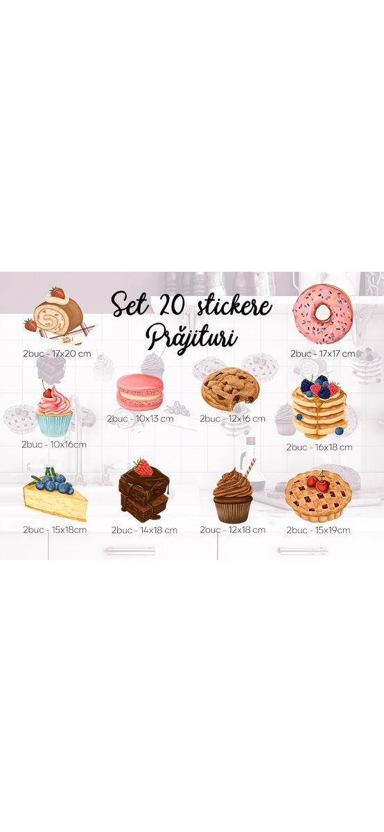 Set 20 stickere Prăjituri, Folina, autoadezive, multicolor