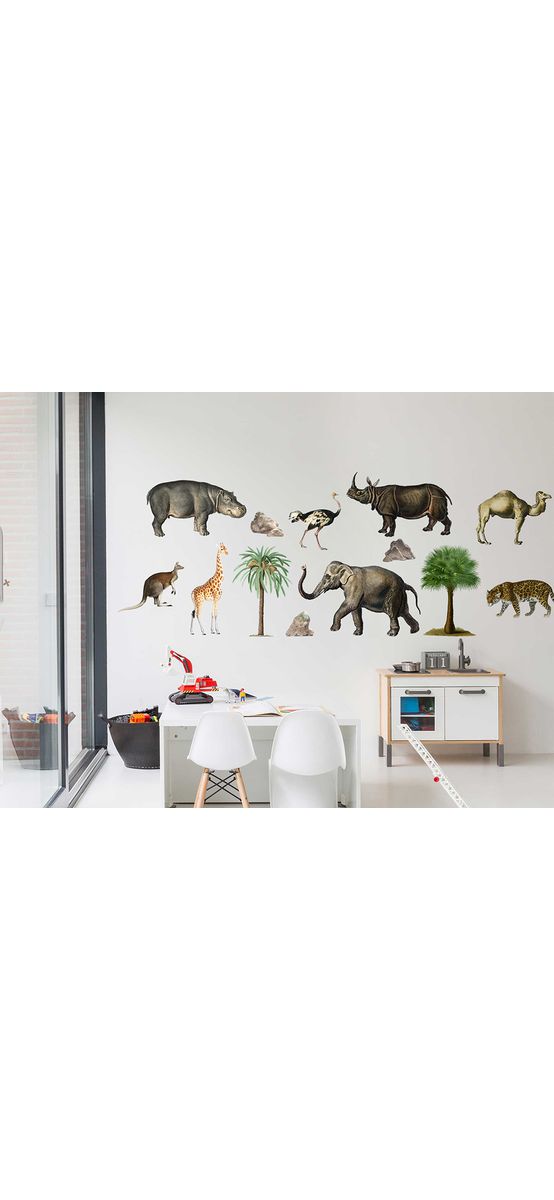 Stickere repoziționabile pentru copii, animale diverse, planșă de 100 x 150cm, racletă de aplicare inclusă.