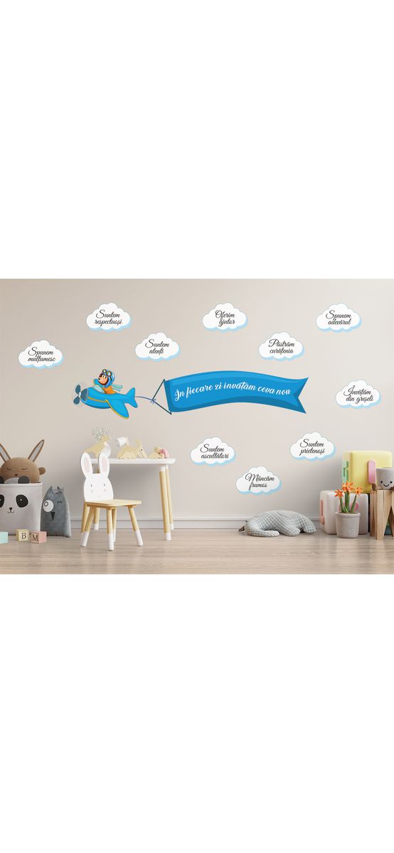 Sticker Nori cu mesaje, Folina, decoraţiune pentru şcoli şi grădiniţe, racletă de aplicare inclusă