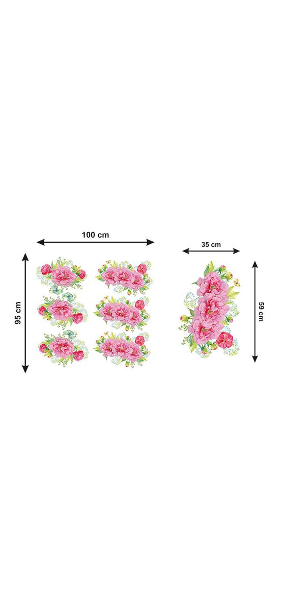 Set 6 stickere flori, Folina, decor floral Light Rose, planșă  95x100 cm