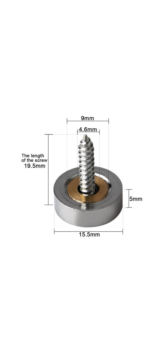 Set de șuruburi cu cap cromat pentru plăci acrilice sau oglinzi, diametru cap 15,5mm