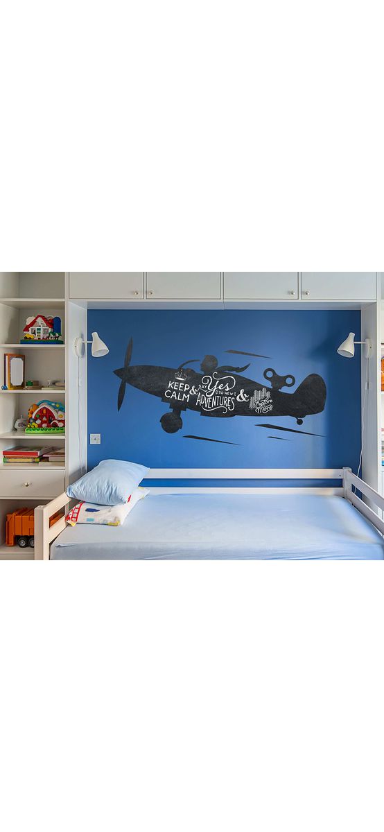 Sticker tip tablă de scris, Folina, model avion, 54x120 cm, racletă de aplicare inclusă în set