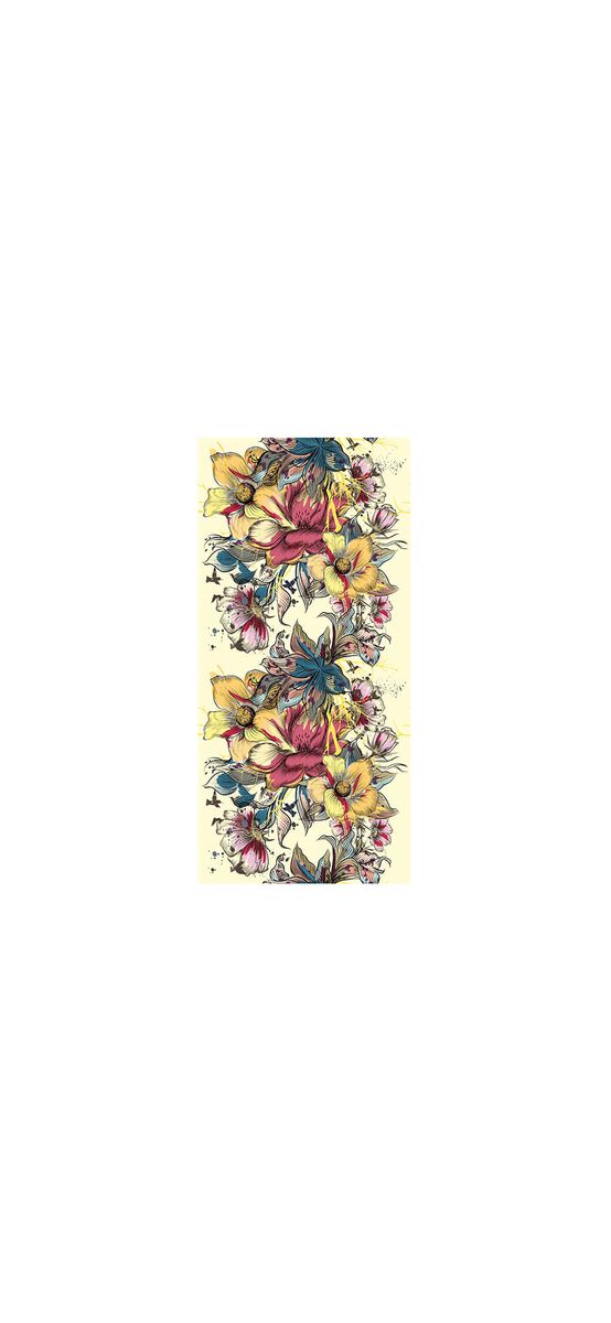 Folie sablare decorativă pentru uşă din sticlă, Folina, bej cu model floral multicolor, 100x210 cm
