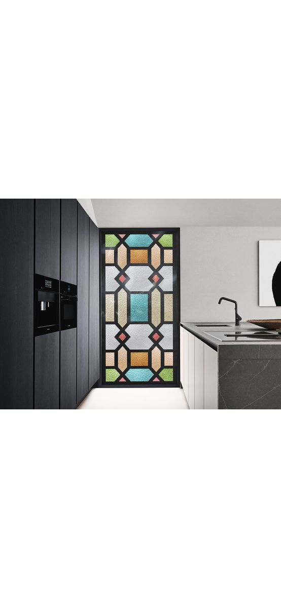 Folie sablare uşă din sticlă, Folina, vitraliu multicolor, rolă de 100x210 cm, cu racletă aplicare şi cutter incluse