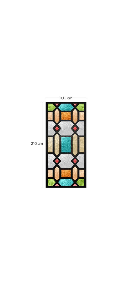 Folie sablare uşă din sticlă, Folina, vitraliu multicolor, rolă de 100x210 cm, cu racletă aplicare şi cutter incluse