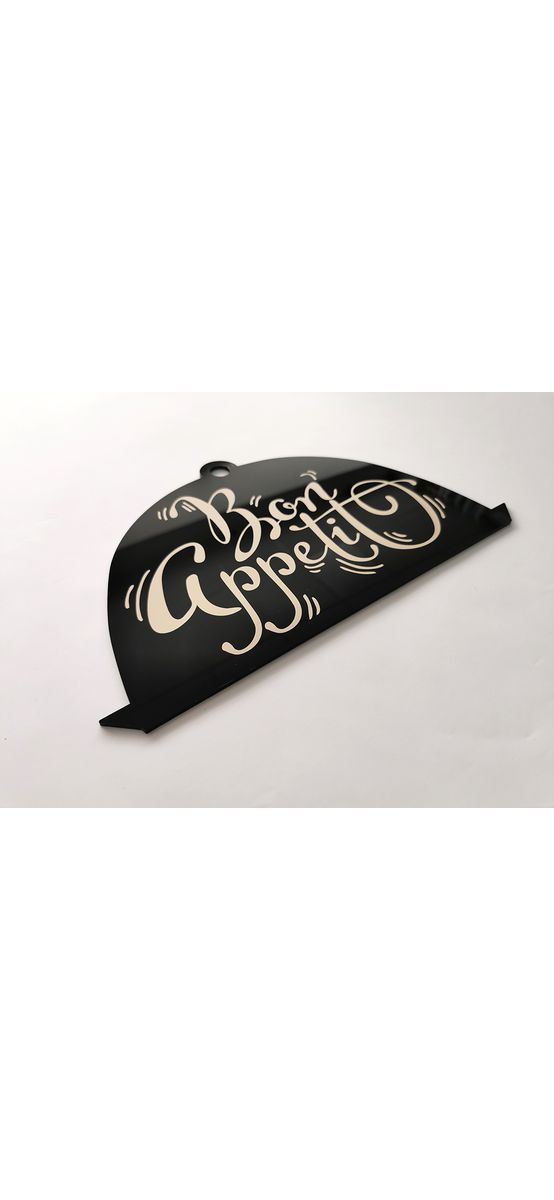 Decoraţiune perete bucătărie, model oală cu text, din material acrilic negru și autocolant bej