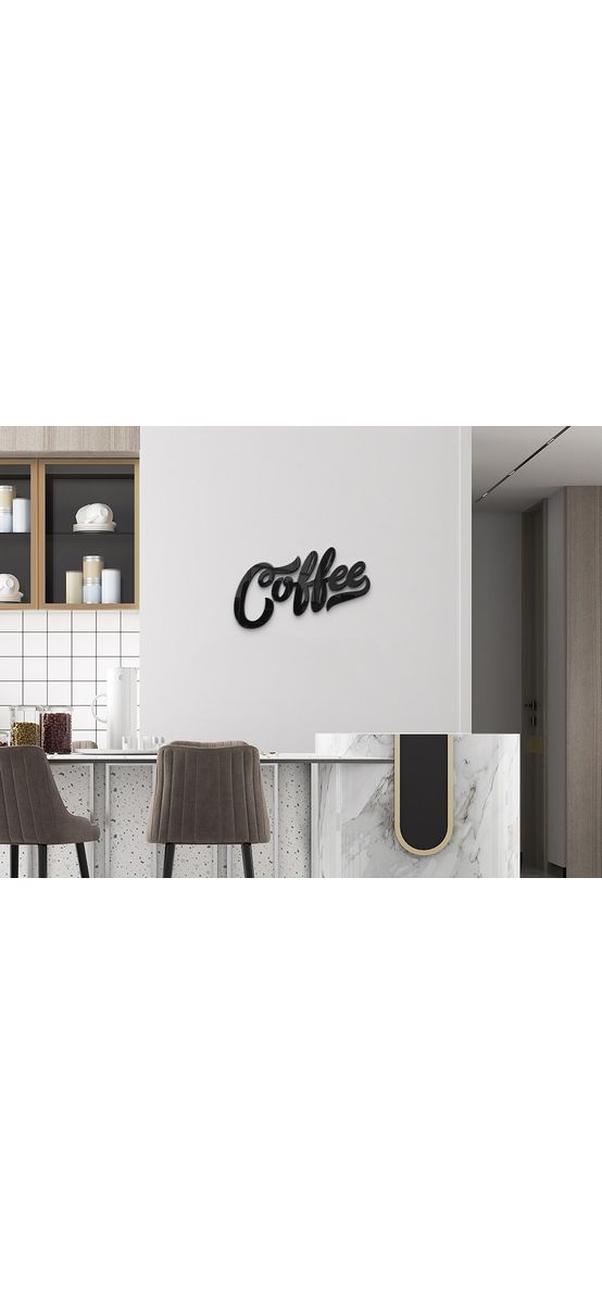Decoraţiune perete bucătărie, text Coffee, din material acrilic negru