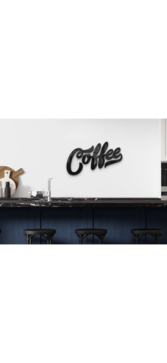 Decoraţiune perete bucătărie, text Coffee, din material acrilic negru