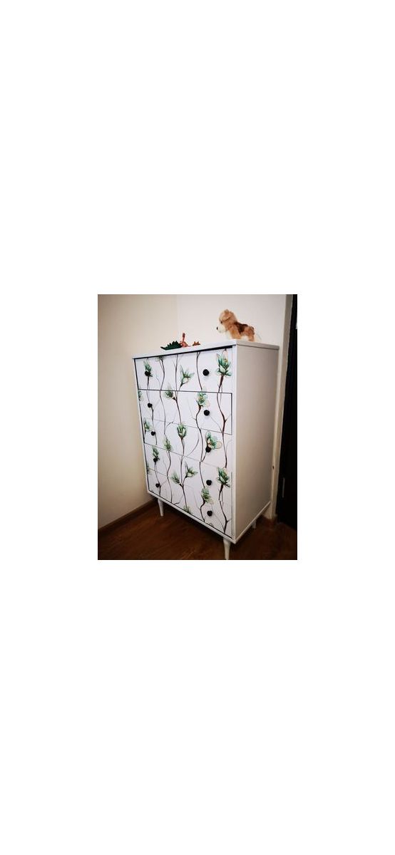 Autocolant mobilă decorativ, Folina, alb cu model floral verde, 100 cm lăţime