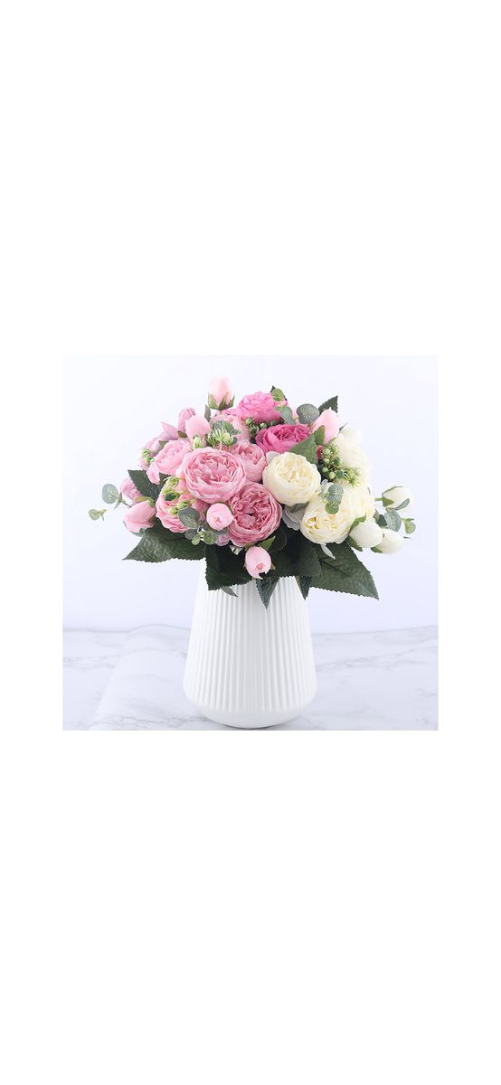 Buchet flori artificiale bujori crem, 30 cm înălţime