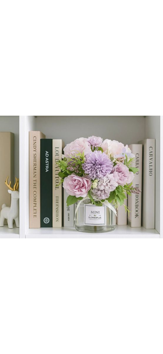 Aranjament flori artificiale lila în vas din sticlă, 23 cm