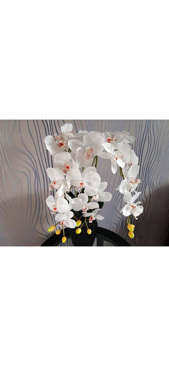 Flori artificiale, Folina, aranjament orhidee albă în vas ceramic negru Parma, 75 cm înălţime