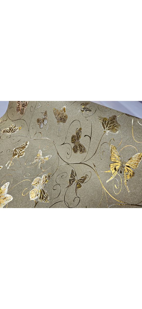 Autocolant bej glitter cu fluturi aurii, rolă de 90x200 cm