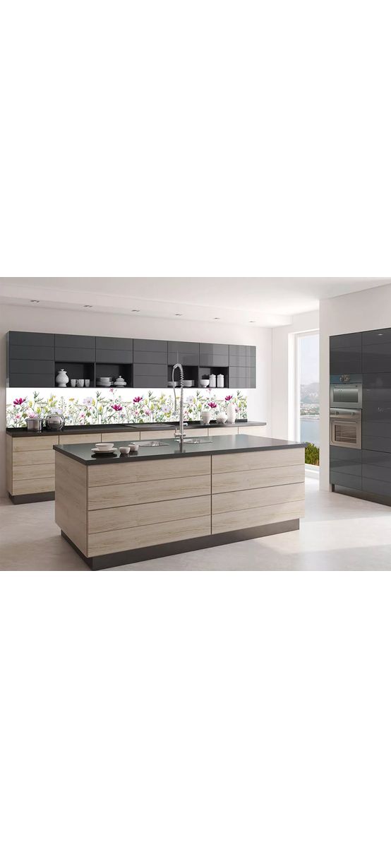 Autocolant perete bucătărie, Dimex, alb cu model floral multicolor, rezistent la apă şi căldură, rolă de 60x350 cm