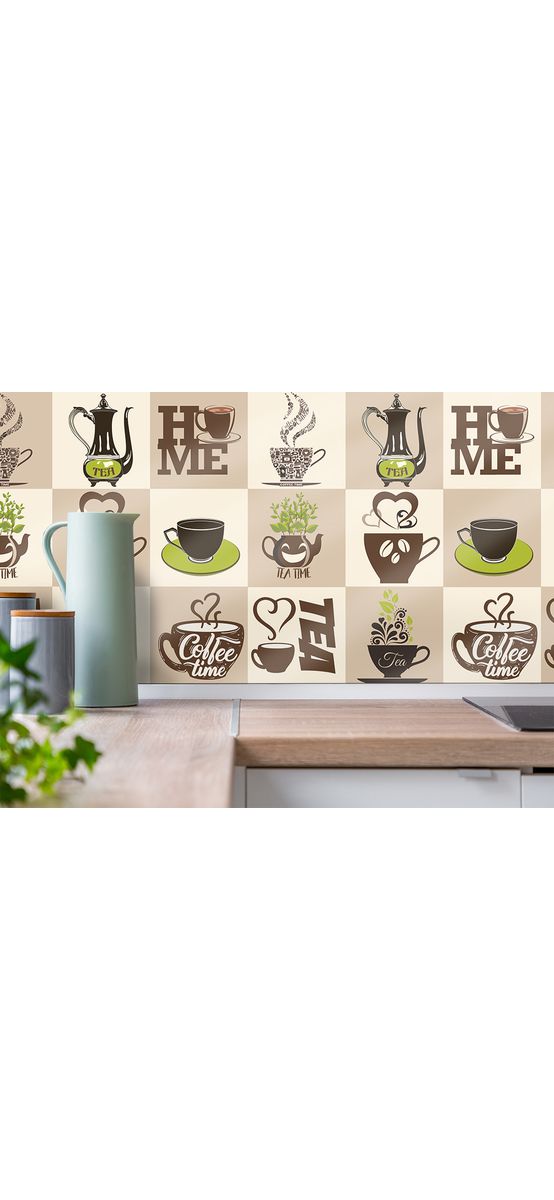 Autocolant perete bucătărie Coffee Break bej, Folina, rezistent la apă şi căldură, rolă de 67x200 cm