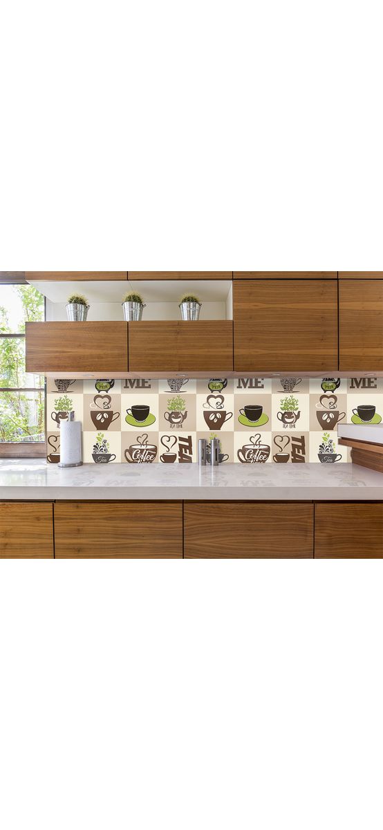 Autocolant perete bucătărie Coffee Break bej, Folina, rezistent la apă şi căldură, rolă de 67x200 cm