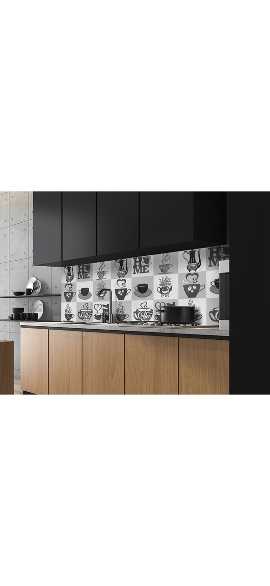 Autocolant perete bucătărie Coffee Break gri, Folina, rezistent la apă şi căldură, rolă de 67x200 cm