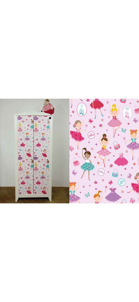 Autocolant decorativ Celina, d-c-fix, roz cu balerine, rolă de 45 xm x 4 metri