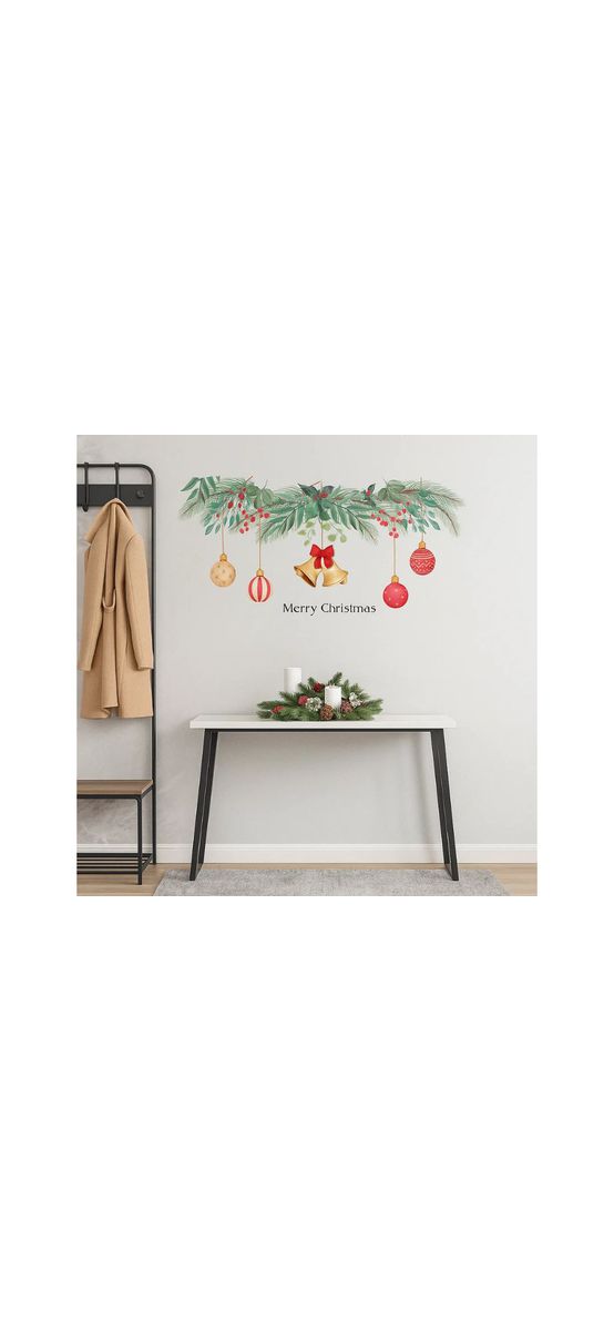 Sticker Crăciun, decor ghirlandă cu globuri şi clopoţei, 56x115 cm, pentru geam și mobilă