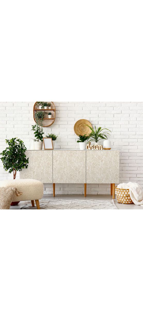Autocolant mobilă decorativ, d-c-fix Blado, crem cu model stilizat frunze albe, 67x200 cm