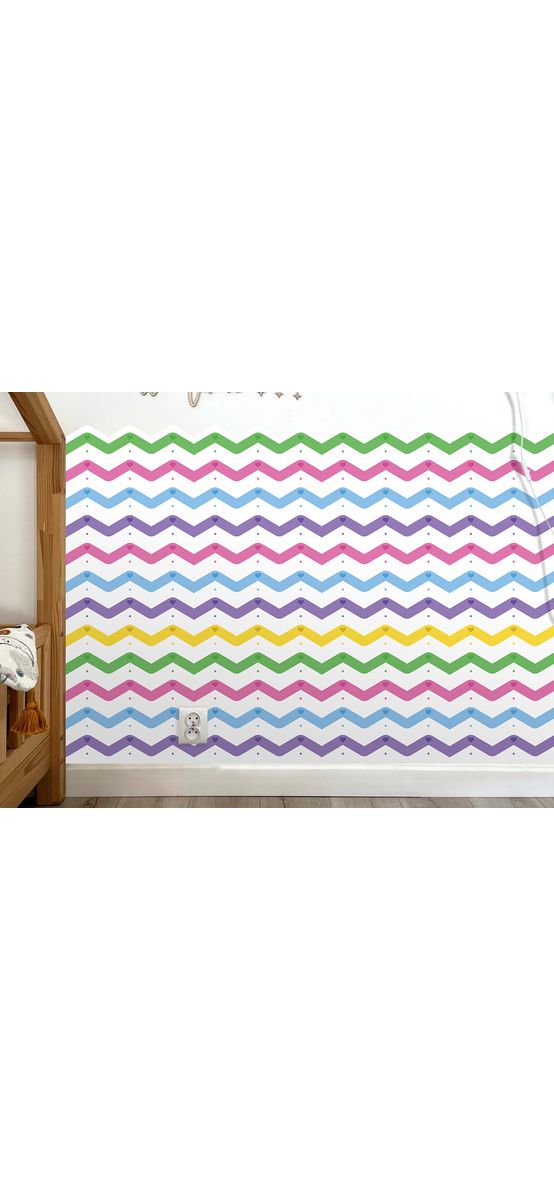 Autocolant de perete multicolor pentru camera copiilor, Folina, model în zig-zag, rolă de 50x130 cm