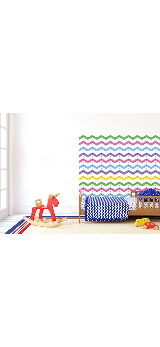 Autocolant de perete multicolor pentru camera copiilor, Folina, model în zig-zag, rolă de 50x130 cm