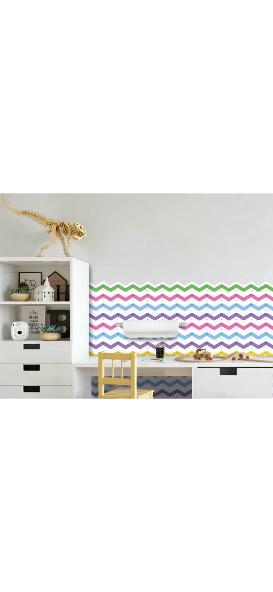 Autocolant de perete multicolor pentru camera copiilor, Folina, model în zig-zag, rolă de 50x130 cm