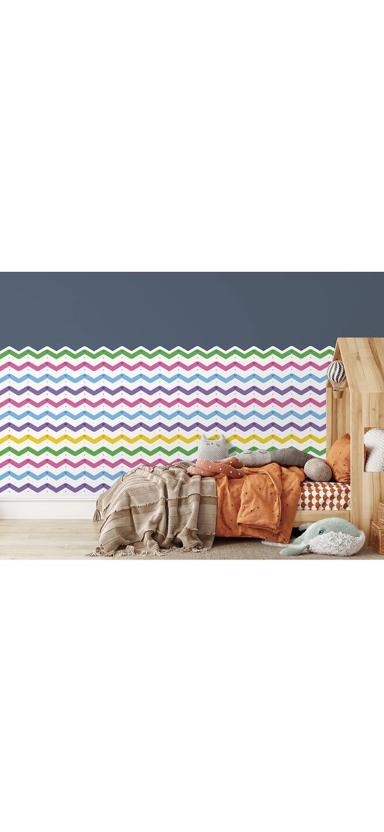 Autocolant de perete multicolor pentru camera copiilor, Folina, model în zig-zag, rolă de 50x130 cm
