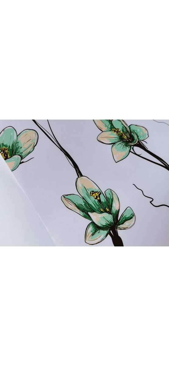 Autocolant mobilă decorativ, Folina, alb cu model floral verde, 100 cm lăţime
