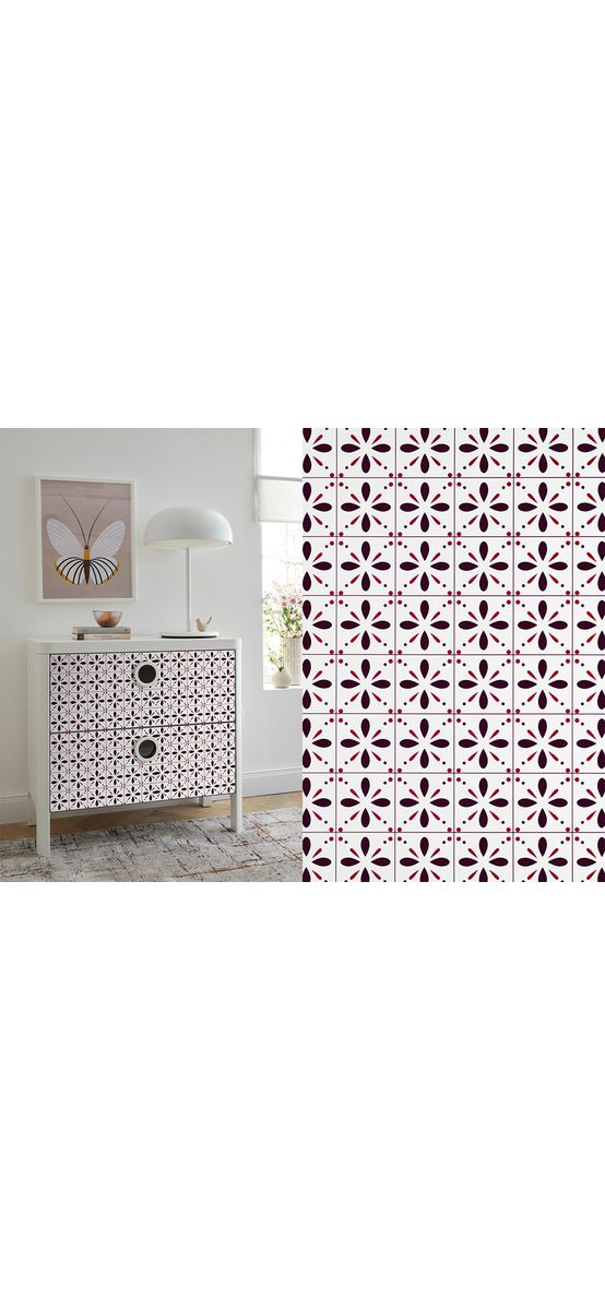 Autocolant mobilă, d-c-fix Florana, alb cu model maro şi vişiniu, rolă de 67x150 cm
