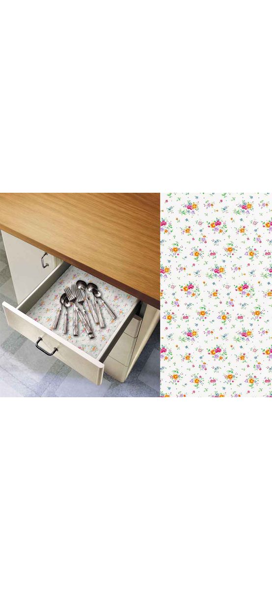 Autocolant decorativ Sunflor, d-c-fix, alb cu model floral colorat, rolă de 45x200 cm 