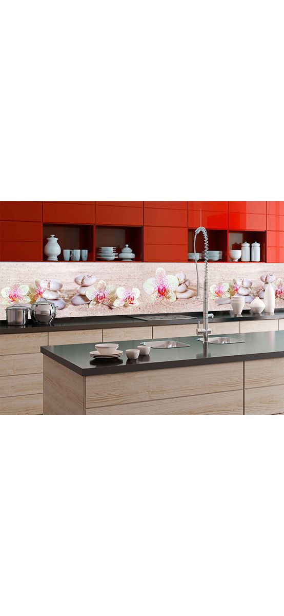 Autocolant perete backsplash, Dimex Zen Garden, model cu orhidee, rezistent la apă şi căldură, rolă de 60x350 cm