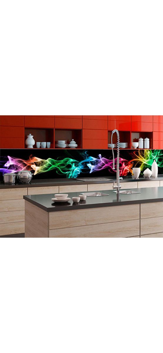 Autocolant perete backsplash, Dimex Black Smoke, negru cu model abstract multicolor, rezistent la apă şi căldură, rolă de 60x350 cm