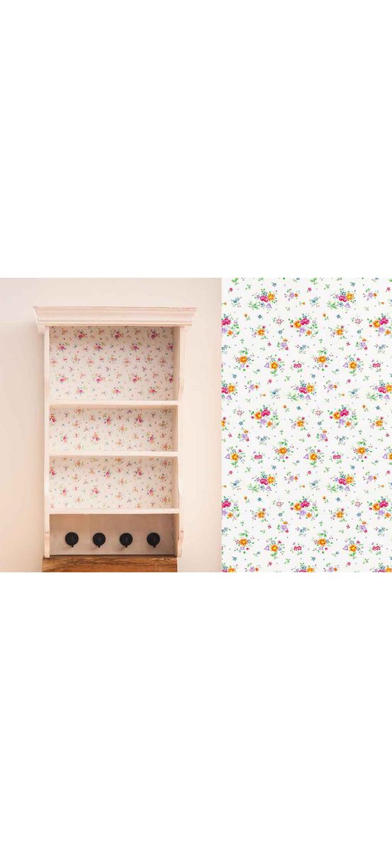 Autocolant decorativ Sunflor, d-c-fix, alb cu model floral colorat, rolă de 45x200 cm 
