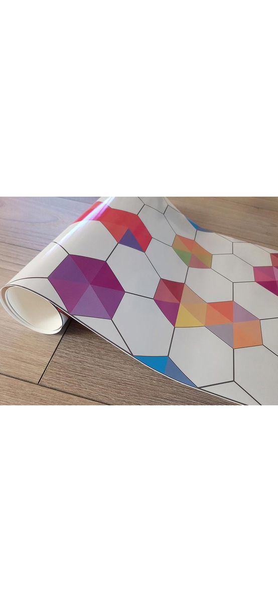 Autocolant mobilă decorativ, Folina, alb cu model hexagoane colorate, 100 cm lăţime