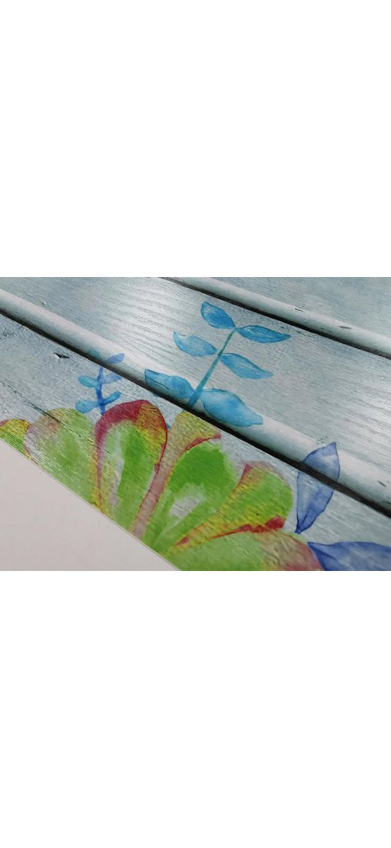 Autocolant lemn bleu vintage, Folina, cu model floral - 120 cm lăţime