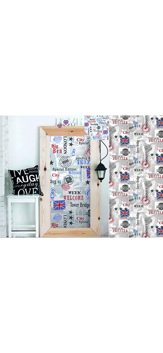 Autocolant decorativ Lindley, Alkor, imprimeu cuvinte și imagini Londra, 45 x 200 cm