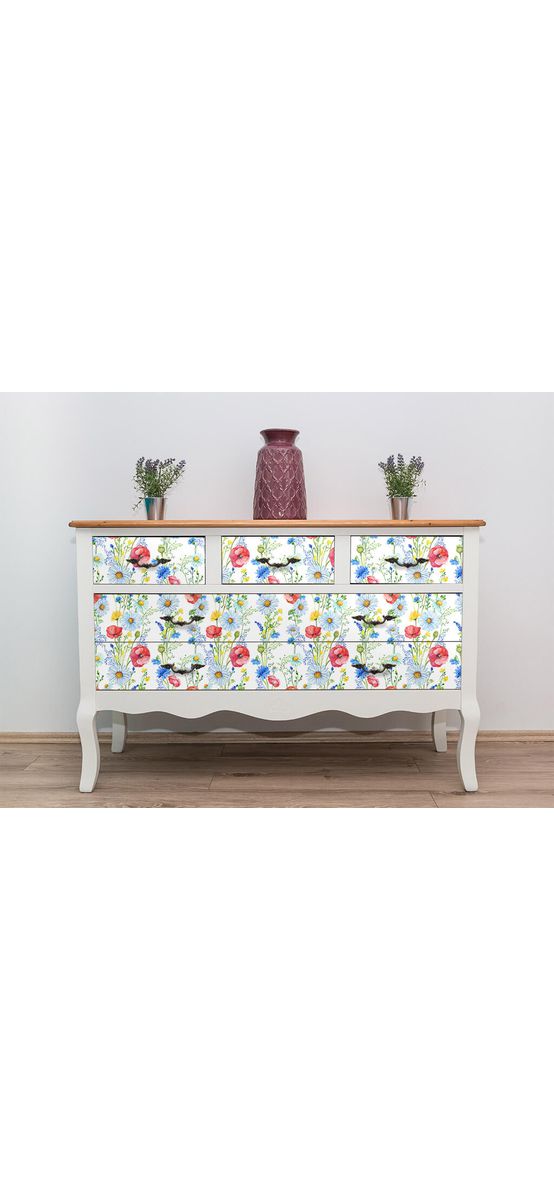 Autocolant mobilă decorativ, Folina, alb cu model floral, 100 cm lăţime, laminare mată