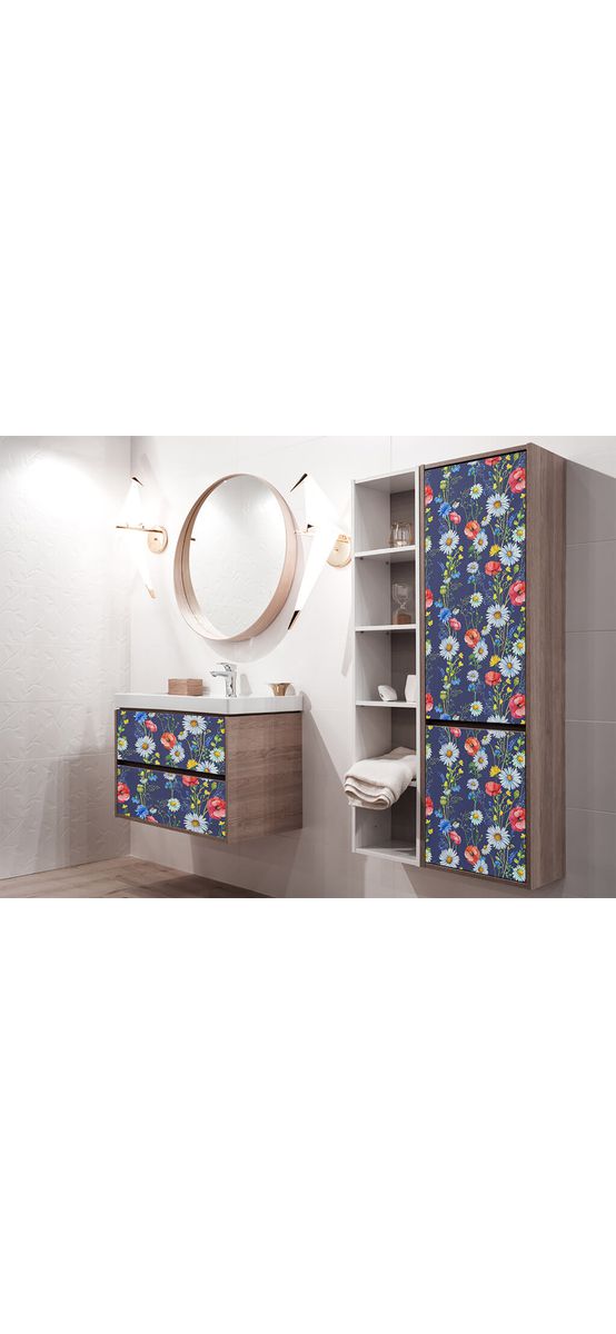 Autocolant mobilă decorativ, Folina, albastru închis cu model floral, 100 cm lăţime, laminare mată