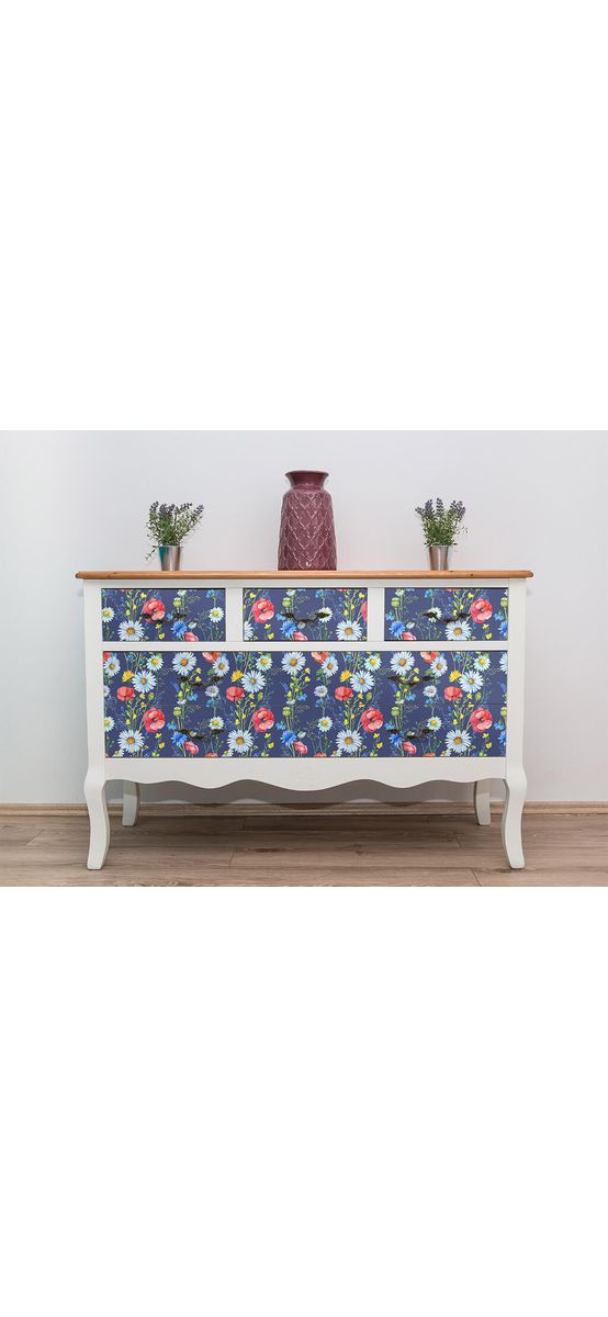 Autocolant mobilă decorativ, Folina, albastru închis cu model floral, 100 cm lăţime, laminare mată