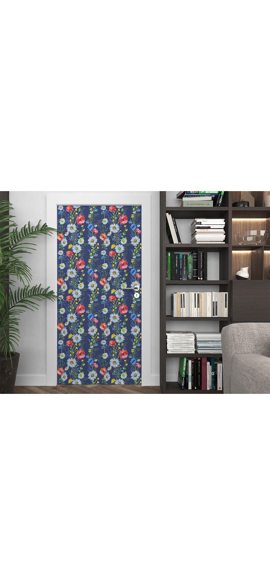 Autocolant mobilă decorativ, Folina, albastru închis cu model floral, 100 cm lăţime, laminare mată