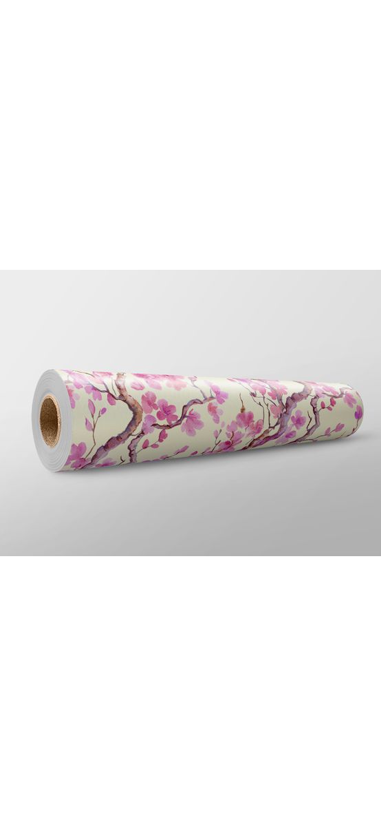 Autocolant mobilă decorativ, Folina, alb cu model crengi înflorite roz, 100 cm lăţime