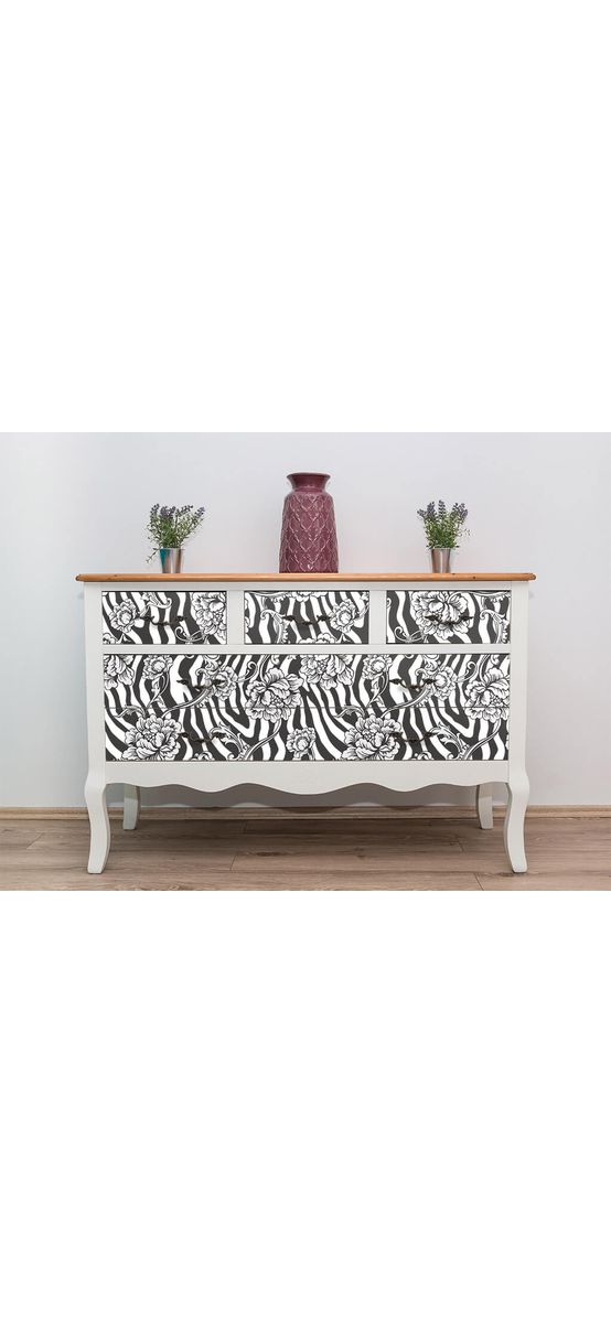 Autocolant mobilă decorativ, Folina, model alb-negru, 100 cm latime