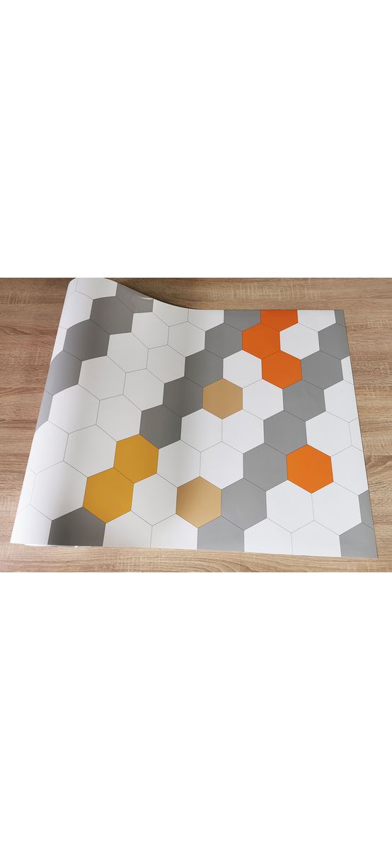Autocolant perete, Folina, model cu hexagoane portocalii, rezistent la apă şi căldură, rolă de 67x200 cm