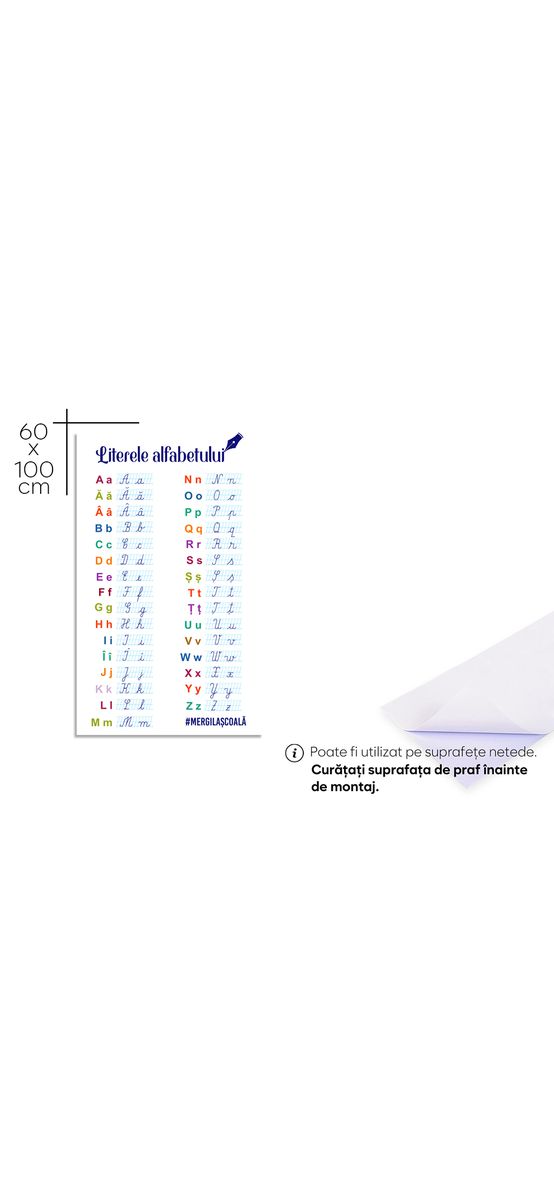 Autocolant educativ cu Literele alfabetului, Folina, rola de 60x100 cm, racletă de aplicare inclusă