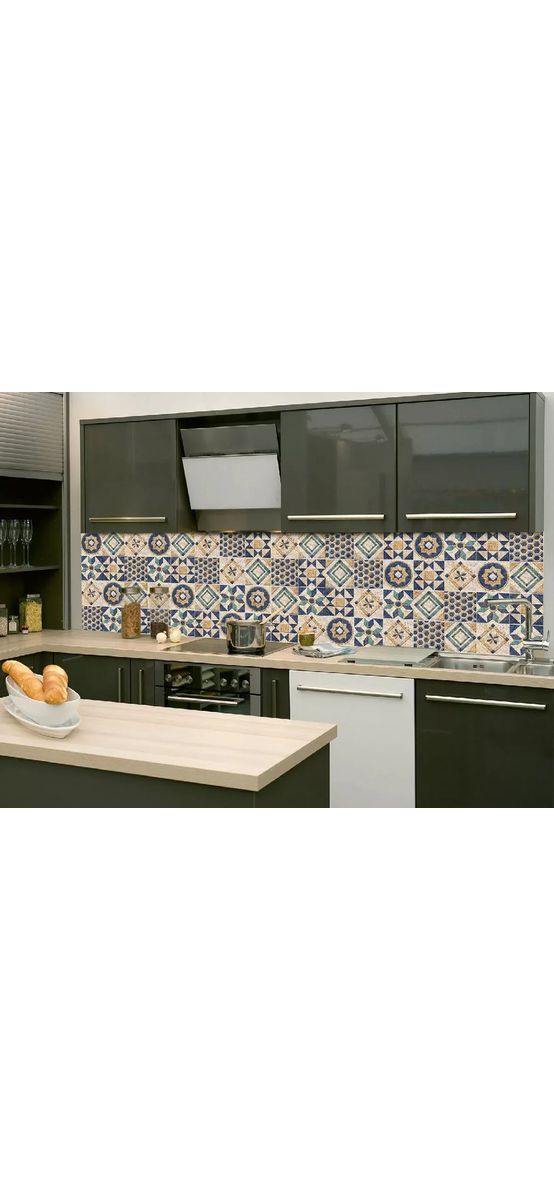 Autocolant perete imitaţie faianţă, Dimex Abstract Tiles Blues, rezistent la apă şi căldură, rolă de 60x350 cm